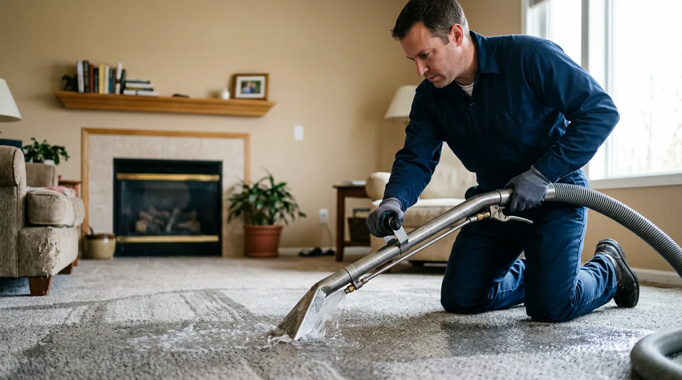Water damage restoration technician working near Amesbury, MA